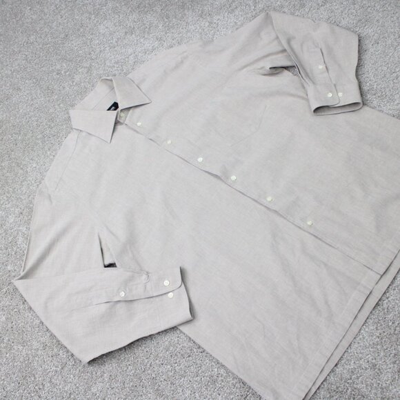 BOSS Hugo Boss Shirt Mens 16, 32/33 Beige 100% Cotton Long Sleeve Button Up - Picture 7 of 14